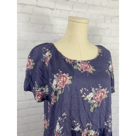 ⭐ 3/$15 Arizona Jean Co XL Purple Floral Ruffle Peplum Top With Short Sleeves - Picture 4 of 7